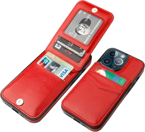 Vista 14 de KIHUWEY Funda tipo cartera para iPhone 13 Pro con soporte para tarjetas Negro