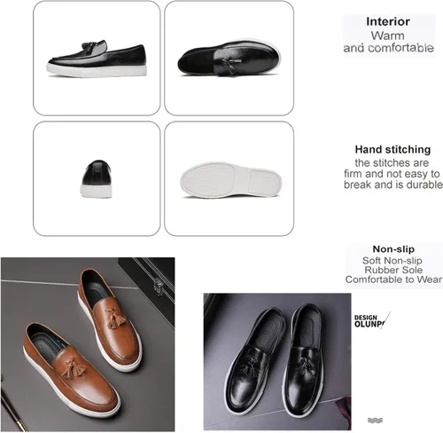 Vista 4 de Mocasines de cuero con borla de cuero para hombre,Zapatos de cuero de lujo de lujo personalizados,Zapatos de vestir de conducción antideslizantes