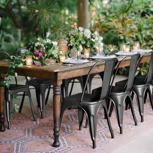 Vista 7 de Juego de 4 sillas de comedor de metal para interiores y exteriores, sillas apilables para patio, cocina, sillas de metal, sillas de restaurante