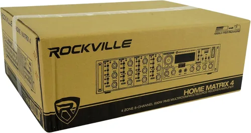 Vista 7 de Rockville Home Matrix 4 Receptor/amplificador multisala de 600 W, 8 canales (4 zonas), Bluetooth, USB, óptico, coaxial, RCA, entradas de micrófono