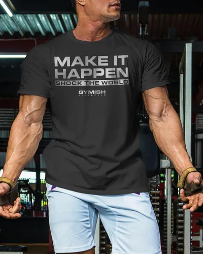Vista 3 de Shock The World Make It Happen - Camiseta simple para entrenamiento de levantamiento de pesas