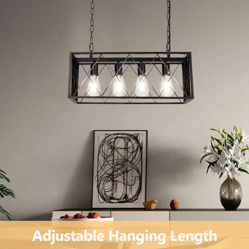 Vista 5 de Pynsseu - Lámpara colgante de isla de cocina industrial, rectangular, estilo clásico rústico, lámpara colgante de 4 luces, para cocinas de casa
