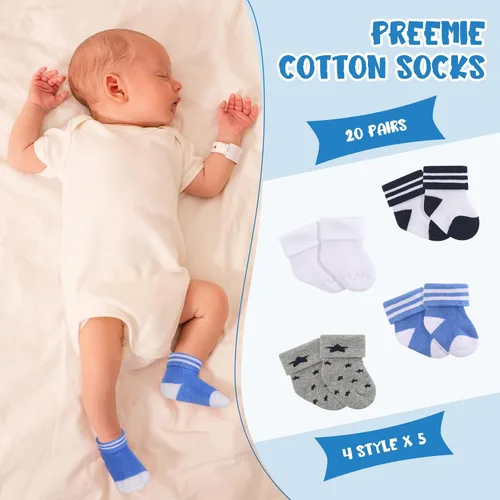 Vista 4 de 20 pares de calcetines prematuros de algodón prematuro calcetines de felpa para bebés prematuros calcetines de hospital recién nacido calcetines