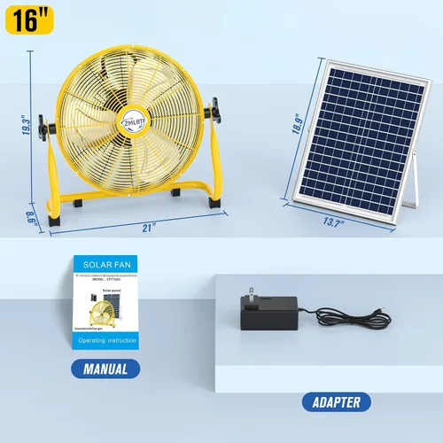 Vista 9 de Ventilador de camping solar de 16 pulgadas con panel solar Amarillo-16
