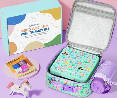 Vista 5 de Fimibuke Caja Bento para niños y adultos – Juego de lonchera Bento de 3 a 4 compartimentos a prueba de fugas con tarro de comida aislado, botella