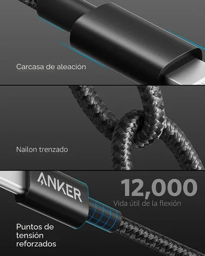 Vista 5 de Anker Nuevo Cable de Nylon USB C a Lightning, Certificado MFi de Apple para iPhone Serie 14, y Más (1 pie, Negro)