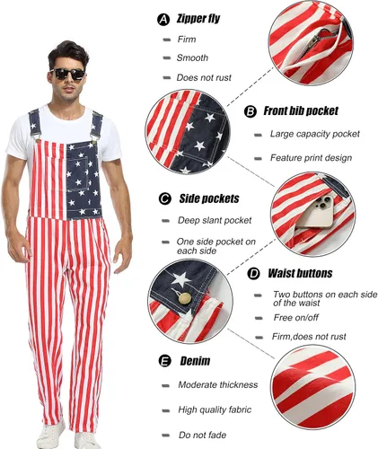 Vista 3 de Bib Overalls for Men Adjustable Straps Jumpsuit Striped Women Coveralls with Pockets