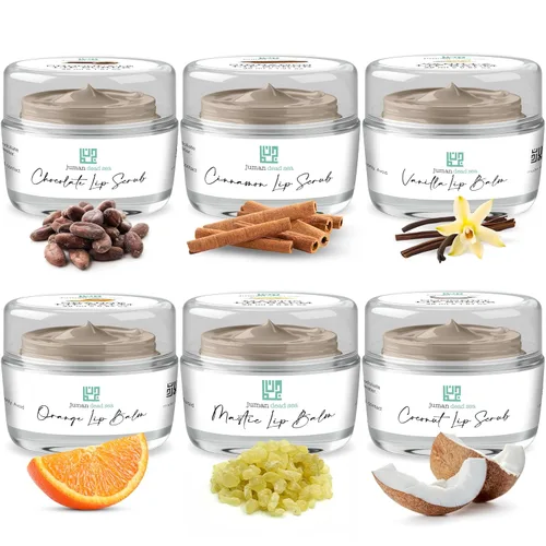 Vista 11 de Juman Set de regalo de labios de minerales del mar muerto Con aceites esenciales Set exfoliante labial e hidratante Masilla y canela Vegano