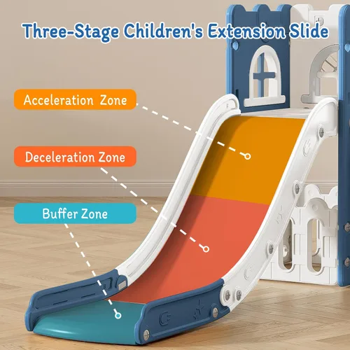 Vista 5 de MOCUTEEN Tobogán 6 en 1 para niños pequeños, juego de bebé para interiores y exteriores con aro de baloncesto, almacenamiento y telescopio, juguetes