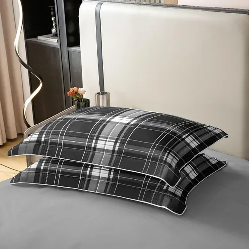 Vista 5 de Erosebridal Juego de ropa de cama de 100 % algodón a cuadros para niños y niñas, funda de edredón a cuadros, funda de edredón moderna geométrica