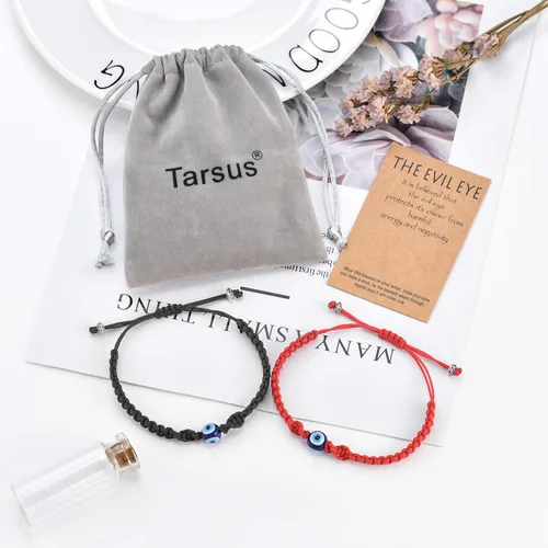 Vista 6 de Tarsus Pulsera ajustable de ojo malvado grande de cábala, amuleto de cuerda roja Nazar para familia, pareja, mejor amigo, mujeres, hombres y niñas