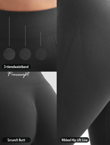 Vista 5 de FRESOUGHT Leggings de entrenamiento para mujer, sin costuras, cintura alta, control de abdomen, pantalones de yoga activos, mallas con levantamiento