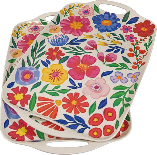 Vista 12 de TP Bandejas de melamina con asas, 17 x 12 pulgadas, juego de 2, floral