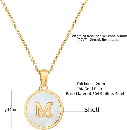 Vista 2 de Initial Necklaces for Women,18K Gold Silver Rose Gold Shell Letter Necklaces for Girls,Coin Pendants Stainless Steel Layered Initial necklace Jewelry