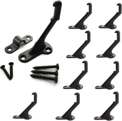 Vista 5 de Soportes metálicos para pasamanos de escalera con placa de montaje y tornillos, color negro satinado, juego de 5