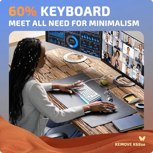 Vista 6 de KEMOVE K68se Teclado mecánico para juegos, teclado RGB 60% con interruptor lineal rojo, blanco