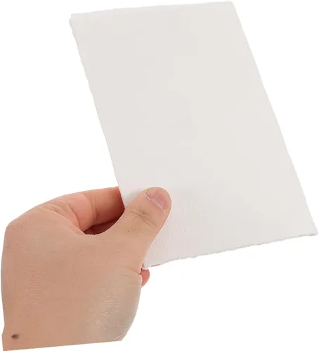 Vista 4 de STOBOK 20 hojas hechas a mano de papel de acuarela de algodón con borde deckled en blanco para pintar manualidades e invitaciones de boda