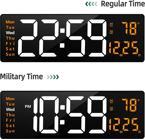 Vista 5 de LEIKE Reloj de pared digital grande de 16 pulgadas, control remoto, 2 alarmas, pantalla LED, DST automático, reloj de luz nocturna moderno de Reloj