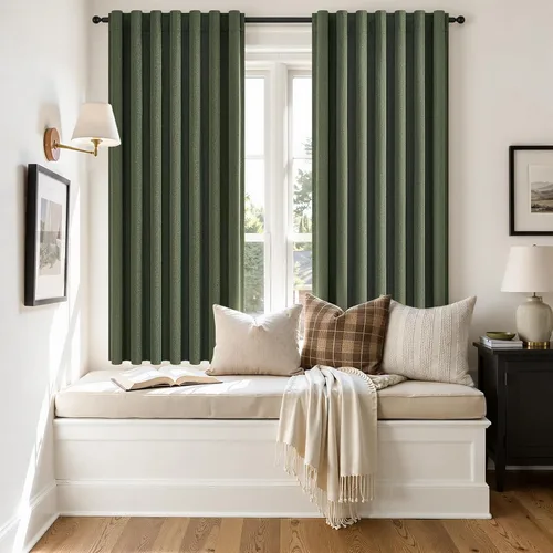 Vista 33 de Cortinas opacas de lino de 96 pulgadas para dormitorio, 2 paneles, verde Verde Olivegreen
