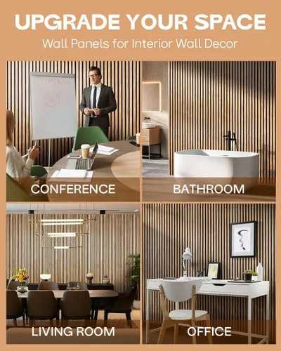 Vista 6 de Panel de pared de listones de madera, 2 paneles de madera insonorizados para pared y techo, paneles de pared de madera de 47.2 x 23.8 pulgadas