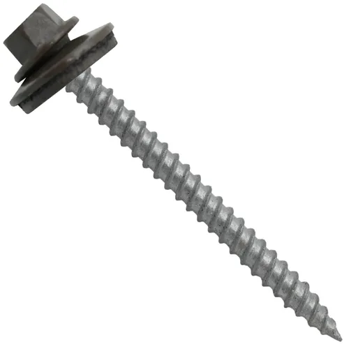 Vista 147 de 12 tornillos para techos de metal gris ABC de 1-1/2 pulgadas, cabezal de arandela hexagonal, arranque automático/roscado, arandela EPDM. 1 bolsa