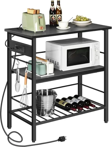 Vista 9 de HOOBRO Isla de Cocina con Almacenamiento, Mesa de Isla de Cocina con Toma de Corriente, 35.4" L Estación de Café de 3 Niveles y Soporte para Negro