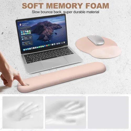 Vista 4 de AIMSA Alfombrilla de mouse con soporte para reposamuñecas, juego de reposamuñecas para teclado, alfombrilla ergonómica de espuma viscoelástica