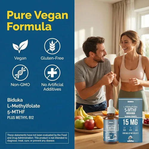 Vista 11 de L-metilfolato orgánico 15 mg + metil B12 1000mcg gotas líquidas, 60 porciones