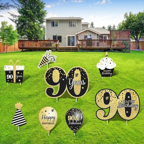 Vista 8 de Decoraciones de feliz cumpleaños 40 para hombres al aire libre 40 cumpleaños patio carteles con estacas negro y dorado 40 cumpleaños fiesta patio
