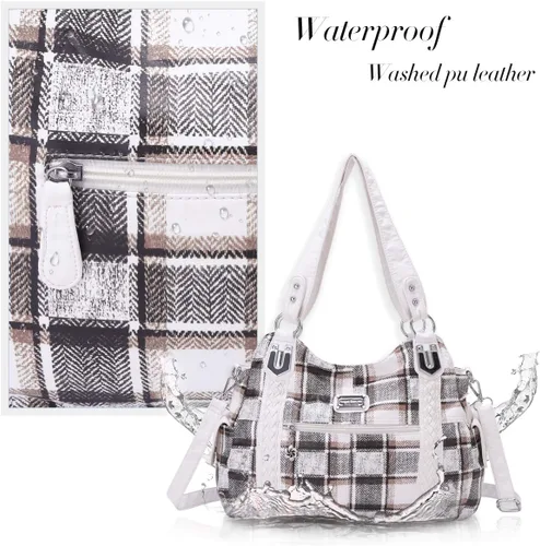 Vista 12 de Angel Barcelo - Bolsa de hombro amplia para mujer, diseño Hobo, cuero lavado