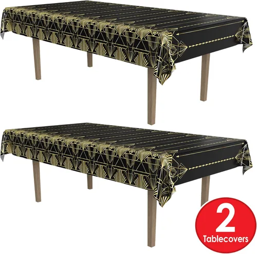 Vista 5 de Beistle Mantel de 2 piezas de gran 1920, decoración Art Deco y decoraciones de mesa para fiestas, decoración de Hollywood, cubierta de plástico