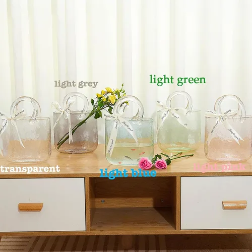 Vista 6 de Florero para flores, florero con asas, florero de cristal, bolsa de cristal, único para centros de mesa, decoración de mesa, decoración de boda