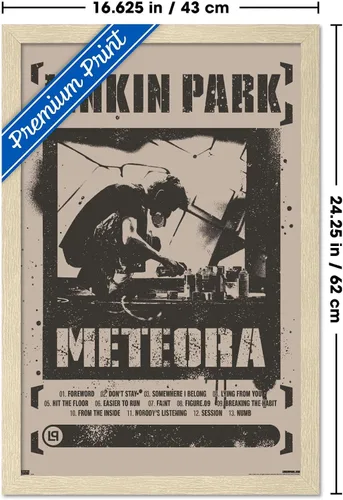 Vista 3 de Linkin Park - Póster de pared Meteora, 22.4 pulgadas de largo x 14.7 pulgadas de ancho, versión rubia enmarcada