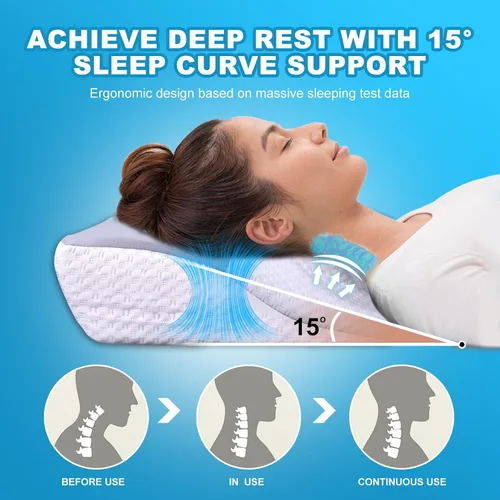 Vista 7 de Almohada cervical cervical para dormir, almohadas refrescantes de espuma viscoelástica para aliviar el dolor de cuello, almohada ortopédica
