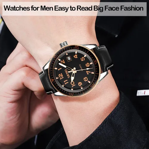 Vista 2 de SKMEI Men Watches Black Leather Band Sports Large Big Face Luxury Waterproof Luminous Fashion Dress Casual Analog Quartz Chronograph Father Gifts