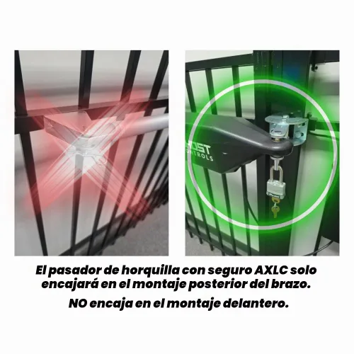 Vista 5 de Ghost Controls - Kit de seguridad AXLC con 1 pasador de horquilla mecanizado para aceptar candado para sistemas de apertura automática de puertas