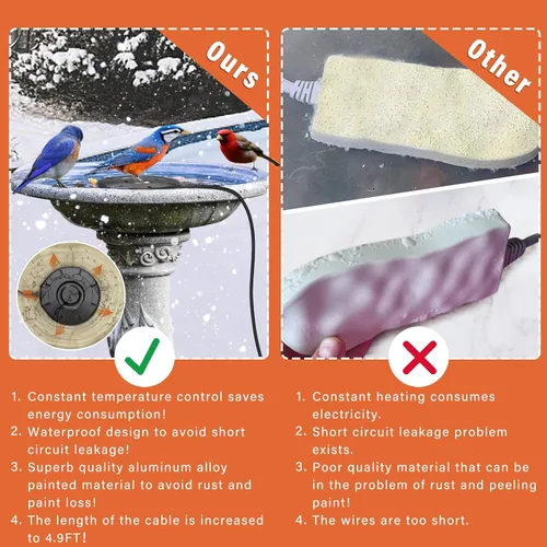 Vista 4 de Calentador de baño para pájaros, descongelador de baño de pájaros, calentador de agua para pájaros con control termostático, descongelador de baño