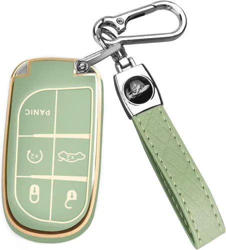 Vista 14 de QBUC Funda para llavero de Jeep con llavero de cuero TPU funda de protección compatible con llave inteligente Grand Cherokee Renegade (rosa)