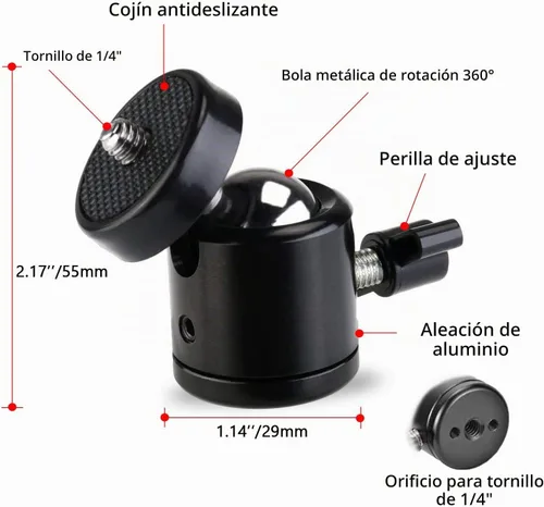 Vista 2 de EszkozTA360 - Soporte de trípode con cabeza de bola giratoria universal de 1/4 pulgadas (paquete de 2), adaptador de base de montaje giratorio