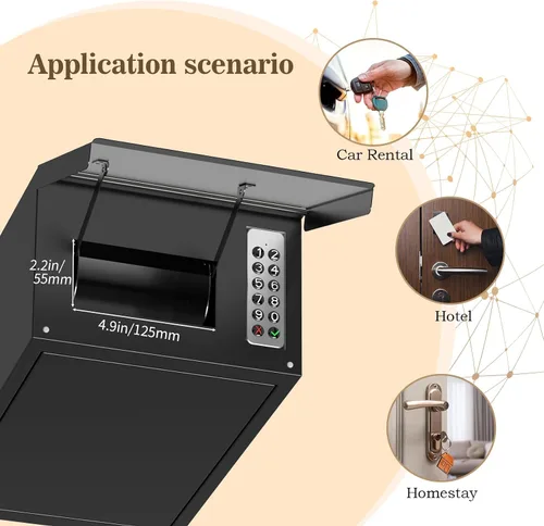 Vista 5 de WeHere Caja de llaves con cerradura inteligente para montaje en pared exterior, caja de devolución de llaves para automóvil, diseño antirrobo e