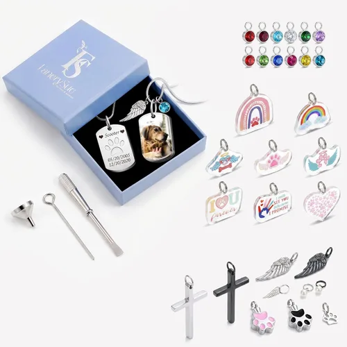 Vista 6 de Fanery Sue Collar personalizado para cenizas de mascotas para perros y gatos, foto y texto personalizados, regalo de condolencia, regalo