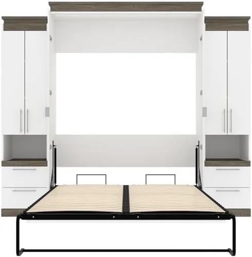 Vista 9 de Atlin Designs Cama Murphy de madera moderna de 104 pulgadas con 2 armarios de almacenamiento en blanco