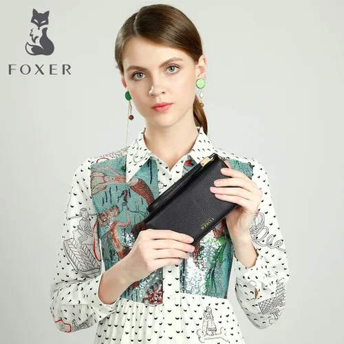 Vista 7 de FOXLOVER Carteras de cuero genuino para mujer carteras de embrague con cremallera RFID con pulsera