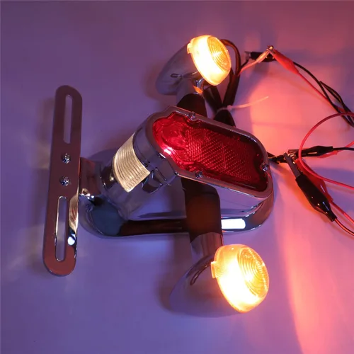 Vista 9 de Motocicleta cromo ámbar metal sepulcral freno cola W/señal de luz compatible con bicicleta de motocicleta gemela grande [P/N: XH3118B-A-01-CD+AMBER]