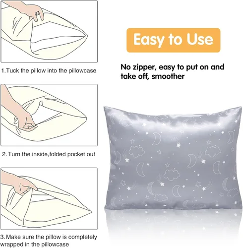 Vista 7 de Winmany Paquete de 2 fundas de almohada para niños pequeños, fundas de almohada de satén de seda de bebé de 19.3 x 14.2 in, fundas de almohada
