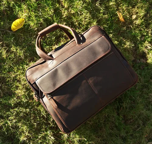 Vista 5 de Polare - Maletín de negocios de 18 pulgadas de grosor de cuero de grano completo para laptop de 17.3 pulgadas, bolsa de trabajo para hombres
