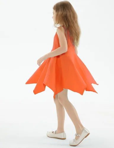 Vista 5 de Noomelfish Vestido de verano de algodón sin mangas con dobladillo de pañuelo para niñas (3-12 años)
