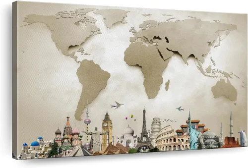 Vista 9 de ElephantStock Lienzo antiguo con mapa del mundo, 1 panel, decoración de mapa, decoración de pared impresa, mapas del mundo de arte digital para Mapa