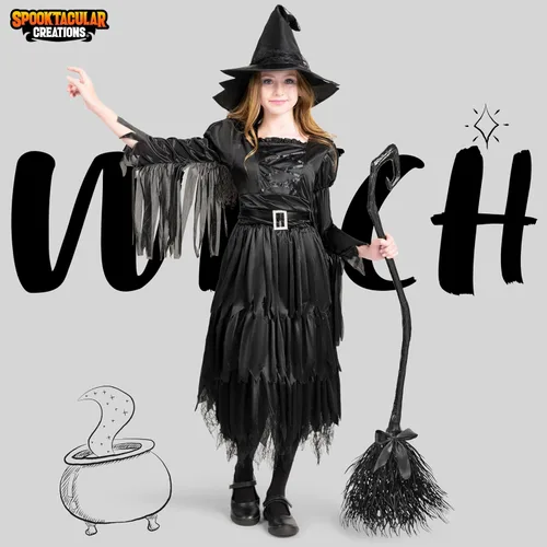 Vista 2 de Disfraz clásico de bruja malvada gótica, bruja negra para Halloween