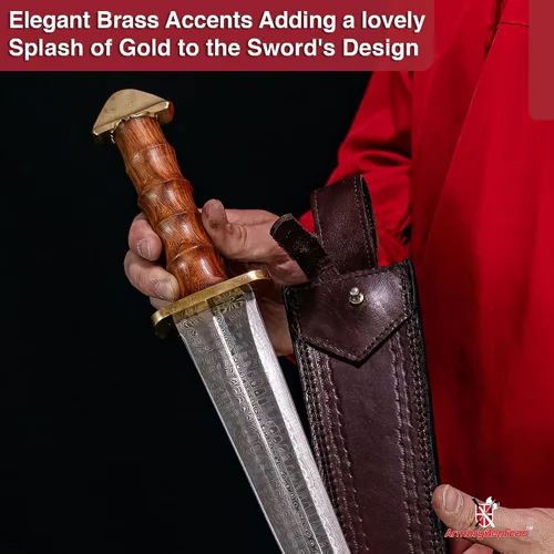 Vista 6 de Armory Replicas - Espada corta de acero de Damasco forjada a mano de inspiración medieval con mango de madera auténtica y latón - Coleccionable